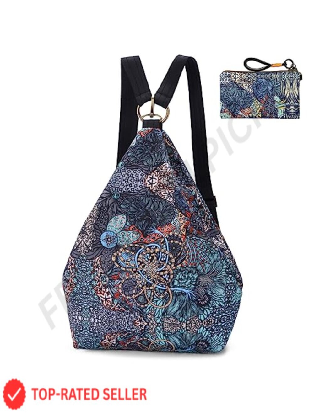 Boho Floral Print Small Backpack Purse, 3-in-1 Convertible Daypack with